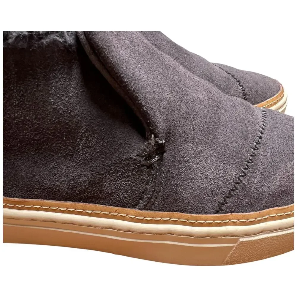 TOMS Paxton Women's 6.5 Gray Suede Ankle Boot Sneaker Faux Fur Lined Shoe